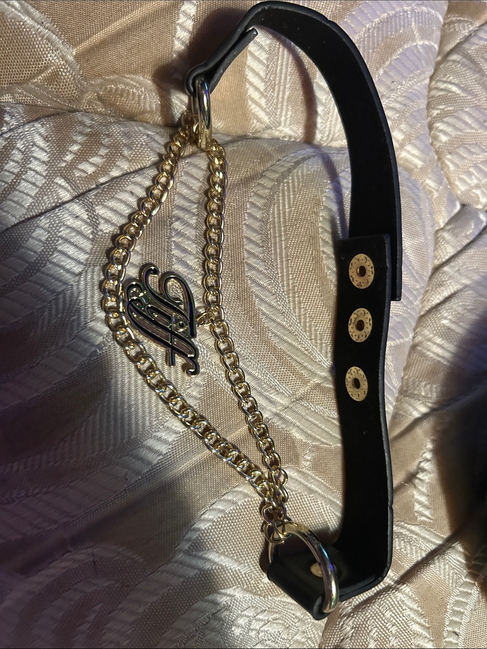 Bride of Chucky Gold Chain and Black Leather Accent Choker Necklace